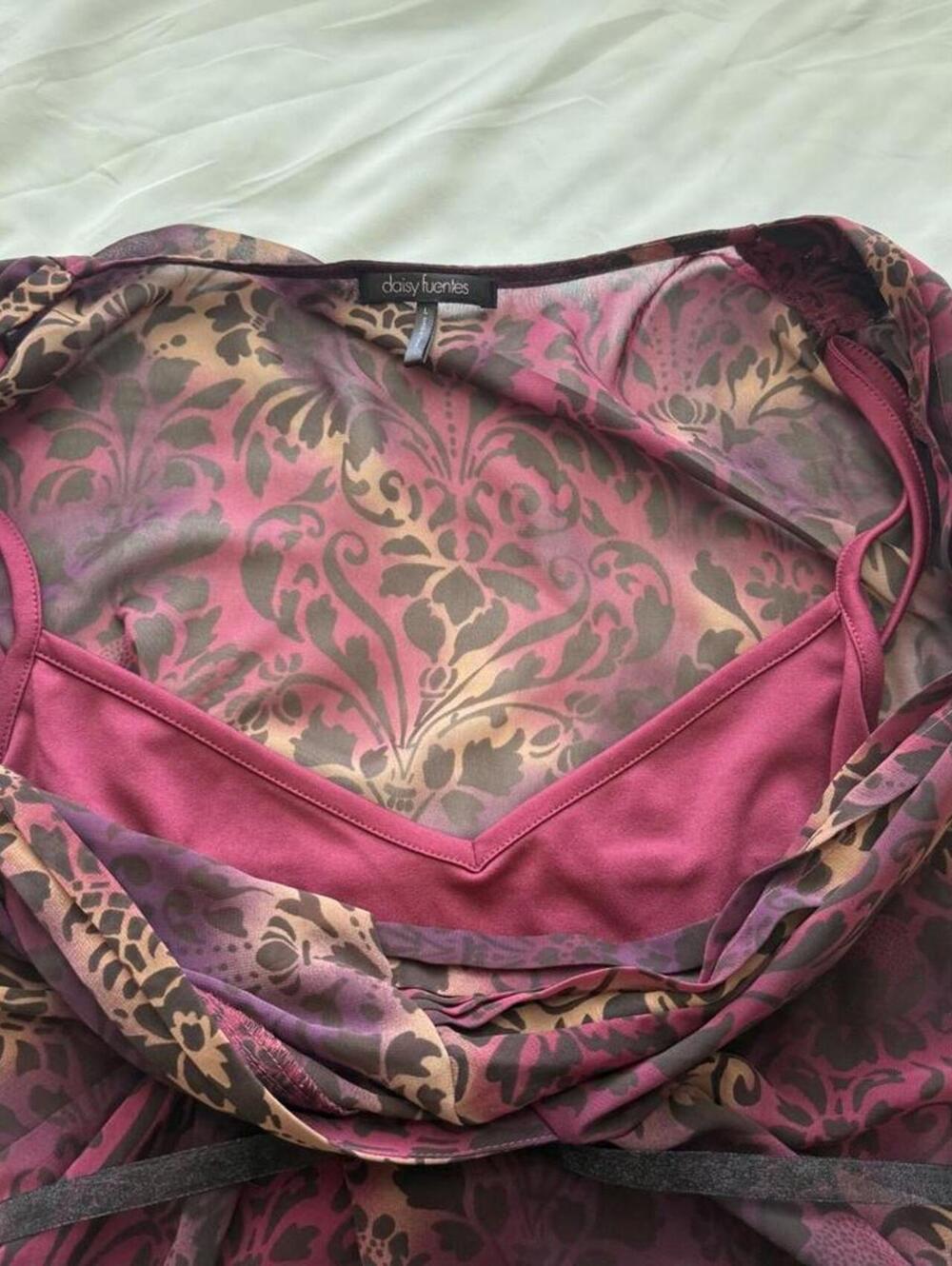 Daisy Fuentes Sheer Floral Empire Waist Blouse with Cami - Picture 6 of 8